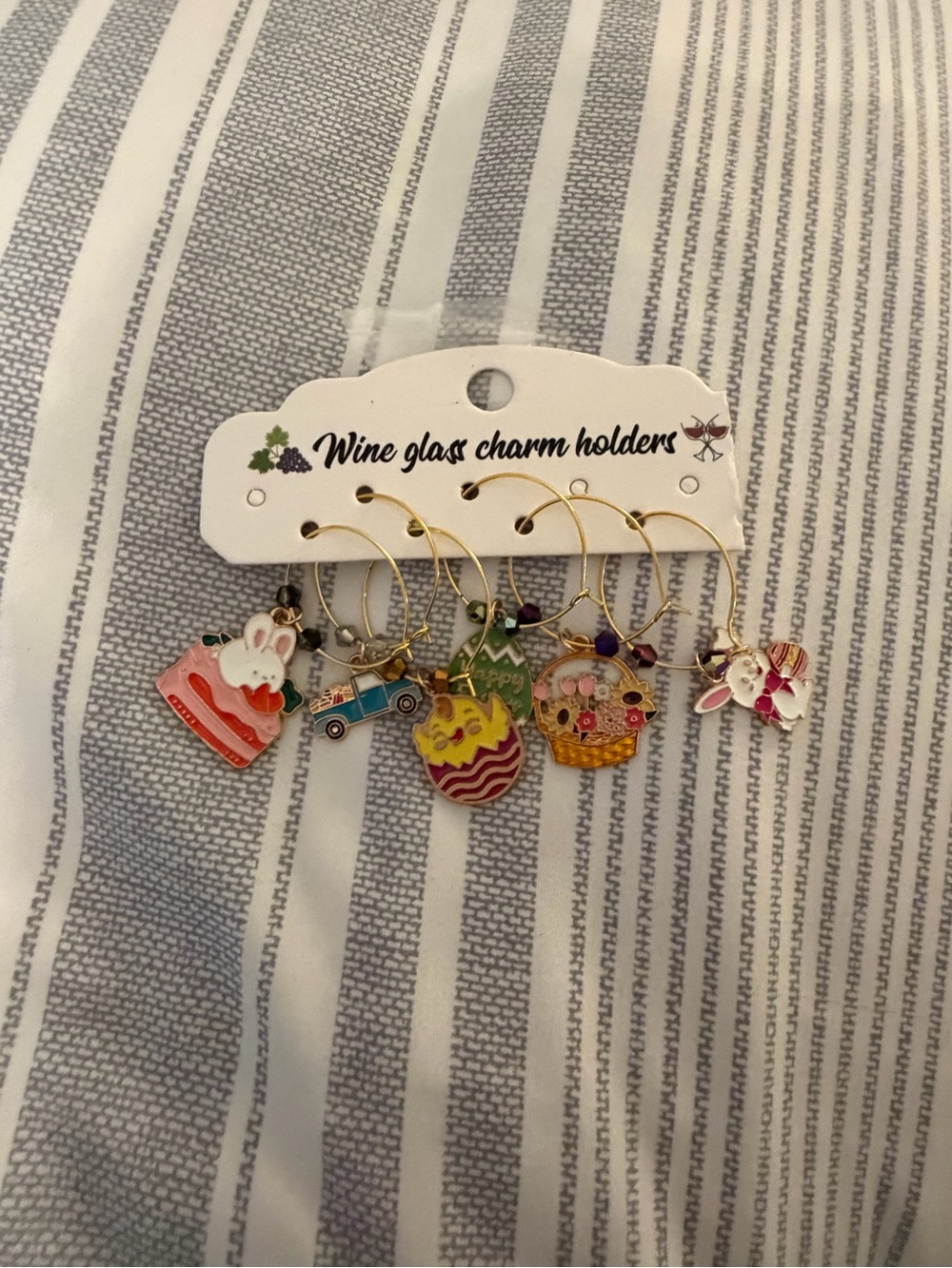 Gold Wine Glass Charm Set with Colorful Dessert & Party Charms